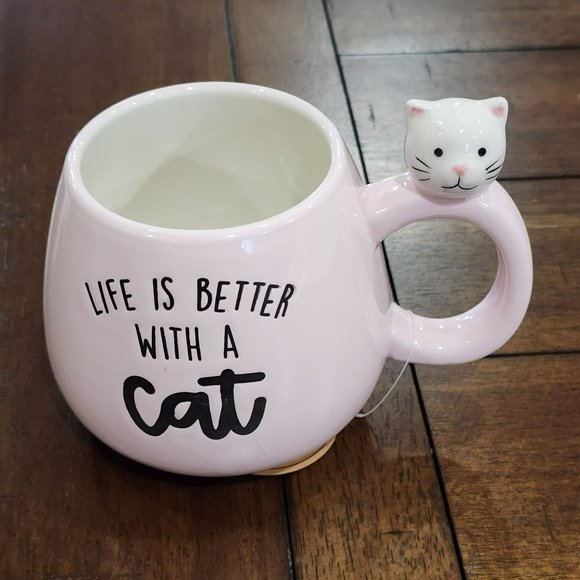Kitten Figurine Pink Ceramic Coffee Mug 14 Oz -‎ Life Is Better With a Cat - Picture 13 of 16